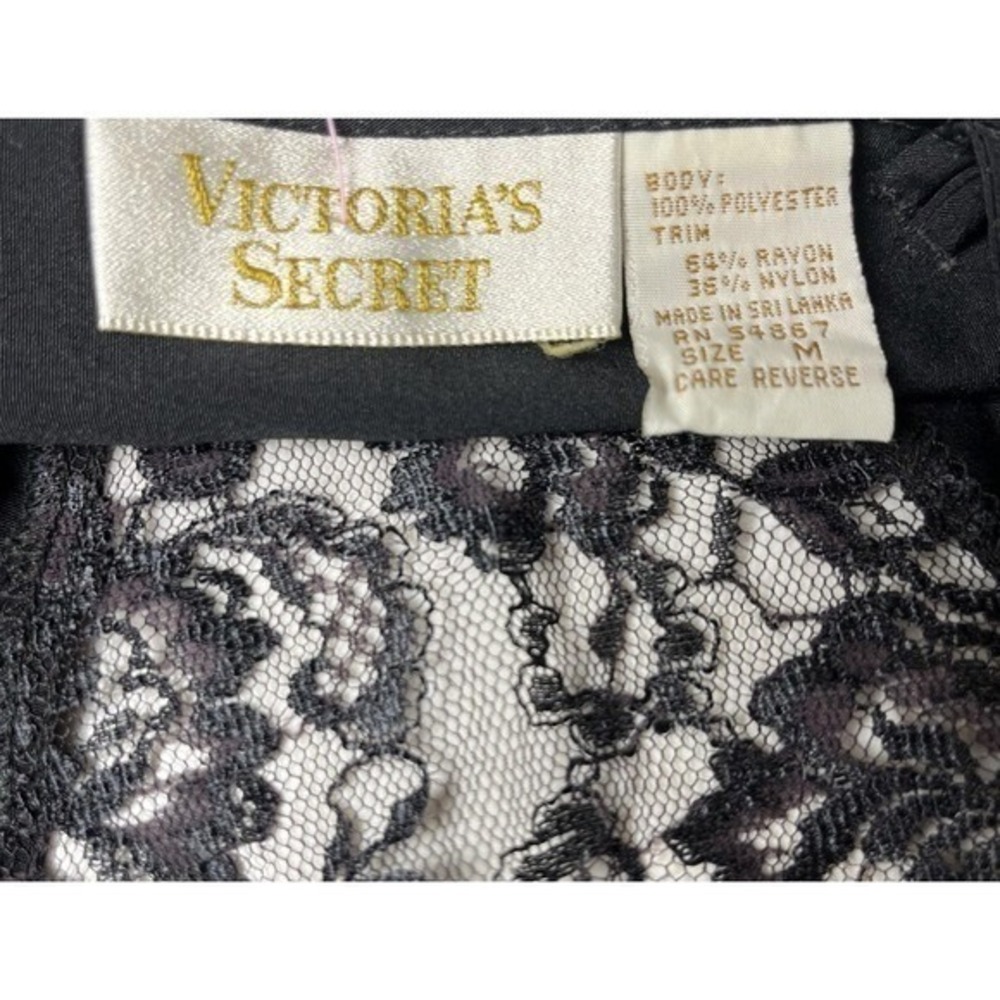 Vtg Victoria's Secret Gold Label Slip Dress Sz M Robe Set Black Satin Lace - Picture 6 of 12